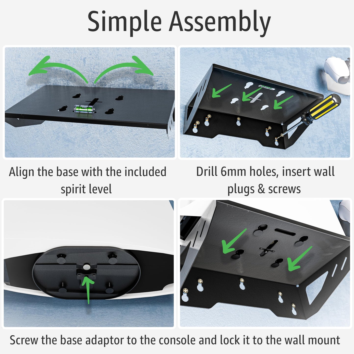 ADZ PS5 Wall Mount Kit - Slim, Disc & Digital Compatible - Black - Model ADZPS5-009 with Controller Holders