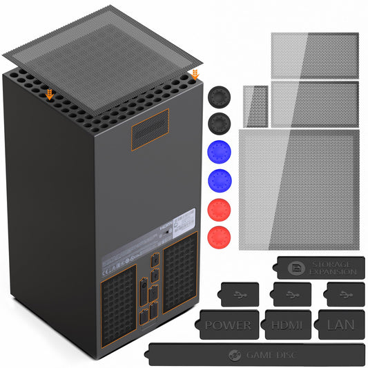 GAMSURFING Dust Filter for Xbox Series X Console- 8 Silicone Plugs and 4 PVC Meshs Set  Anti-Dust Vent Cover Dustproof Case X-Series X Accessories with 6 Thump Grip Caps for Xbox Controllers
