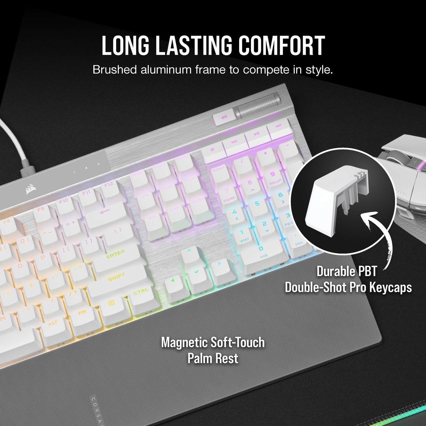 Corsair K70 PRO RGB Optical-Mechanical Gaming Keyboard - OPX Linear Switches, PBT Keycaps, White, CH-910951A-NA