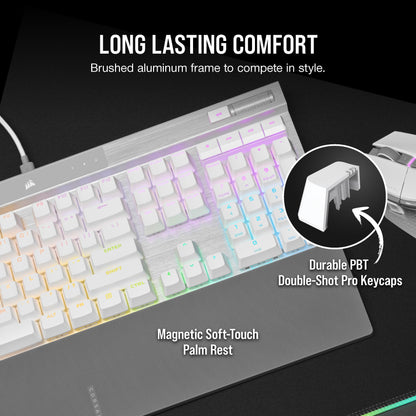 Corsair K70 PRO RGB Optical-Mechanical Gaming Keyboard - OPX Linear Switches, PBT Keycaps, White, CH-910951A-NA