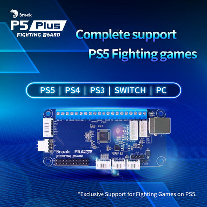 Brook P5 Plus Fighting Board - Pre-Installed Header, Lightning-Quick Response for PS5, PS4, PS3, NS & PC (X-Input) Consoles