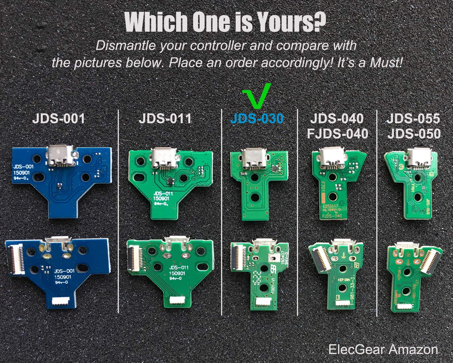 ElecGear 2PCs JDS-030 Replacement Charging Port Assembly for PS4 DualShock 4 Micro USB Connector Module