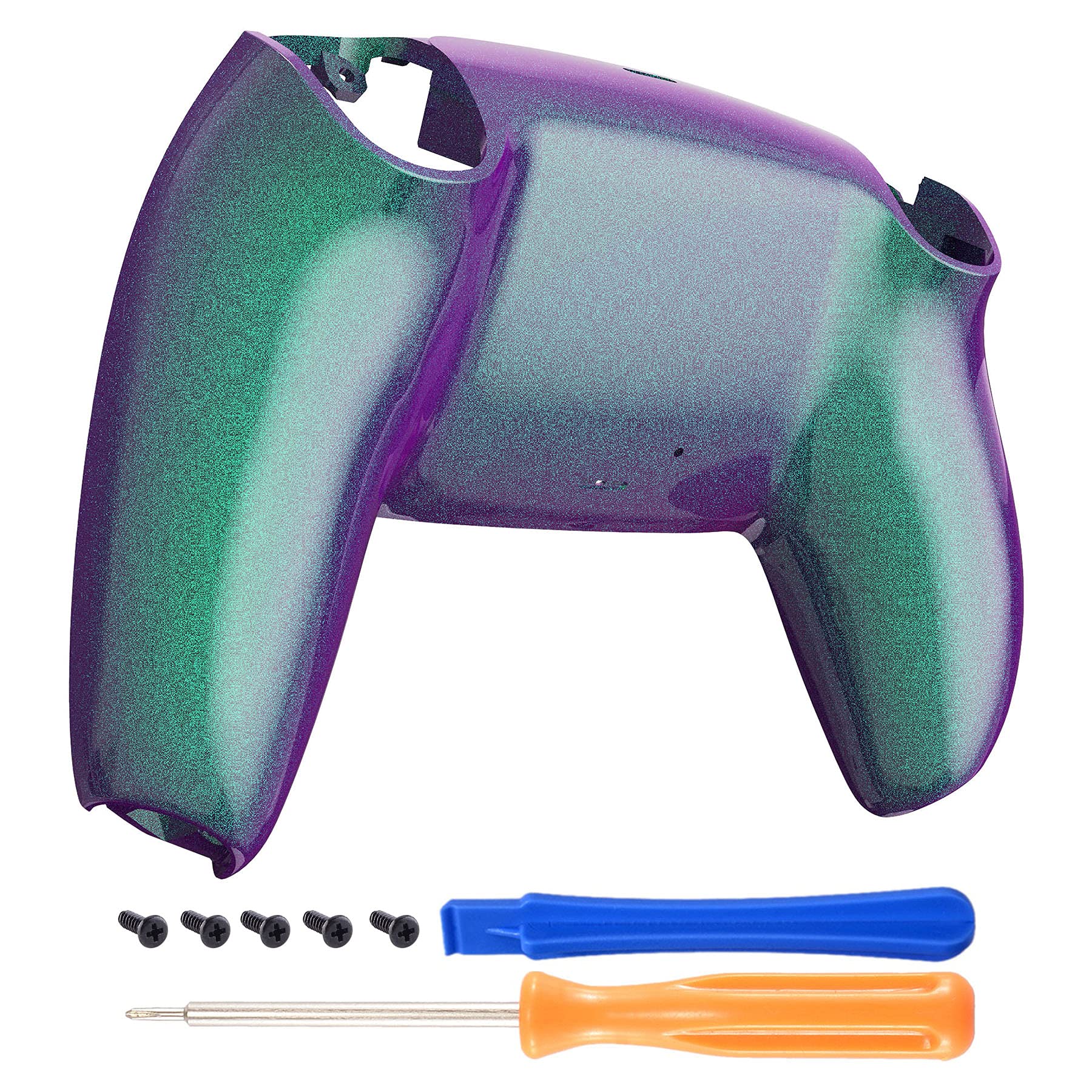 eXtremeRate Chameleon Green Purple Glossy Custom Back Plate Bottom Shell Compatible with ps5 Controller, Replacement Back Shell 