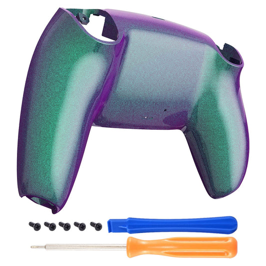 eXtremeRate Chameleon Green Purple Glossy Custom Back Plate Bottom Shell Compatible with ps5 Controller, Replacement Back Shell 
