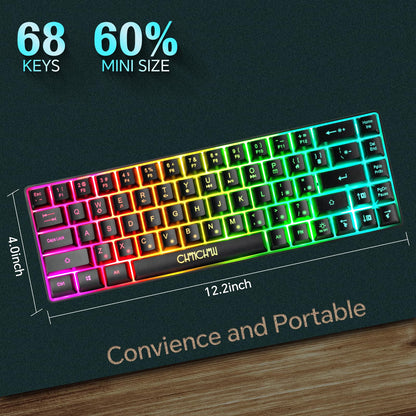 CHONCHOW 60% Gaming LED Keyboard RGB - 68 Keys, Mechanical Switch Feel, Wired, Compact Size, PC/Mac/Xbox/PS Compatible