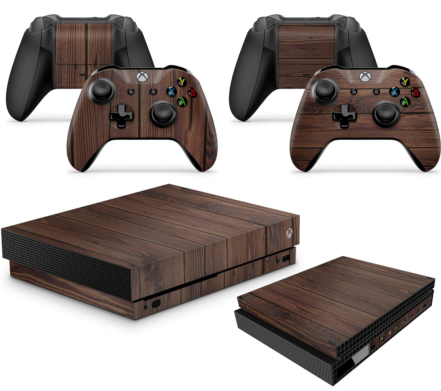 GNG Wood Skins Compatible with Xbox One X Console Decal Vinal Sticker + 2 Controller Set