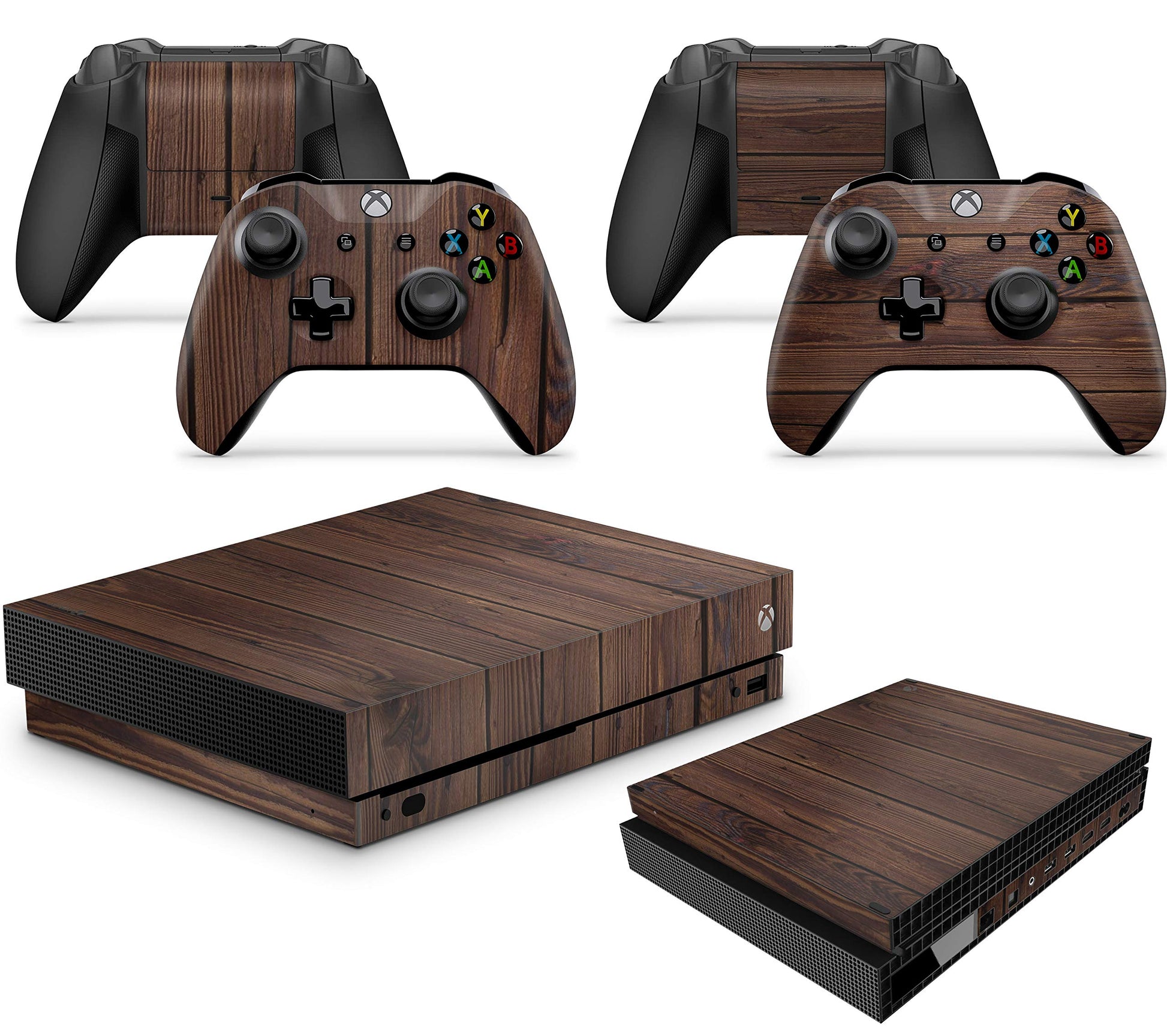 GNG Wood Skins Compatible with Xbox One X Console Decal Vinal Sticker + 2 Controller Set