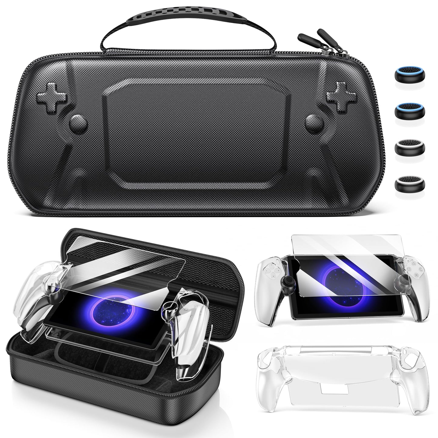 Hard Carrying Shell Case for PlayStation Portal Remote Player  Organizer Protective Tpartyl Bag Cases for Playstation 5 with Hard PC Clear Cover Skins Set for PS5 Portal  1 Screen Protector & 4 Thumb Grip