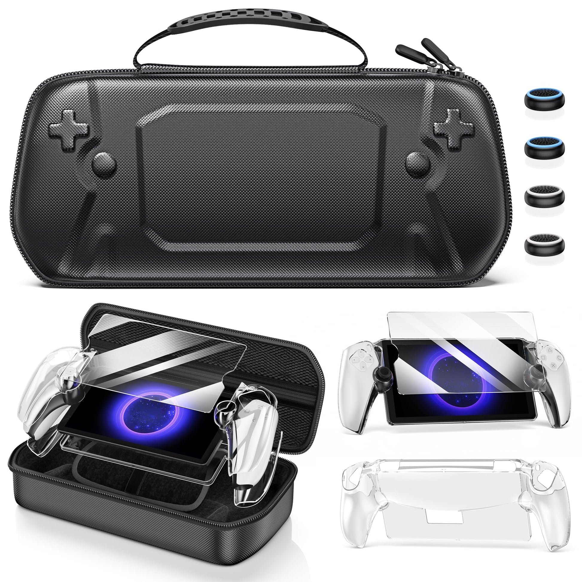 Hard Carrying Shell Case for PlayStation Portal Remote Player  Organizer Protective Tpartyl Bag Cases for Playstation 5 with Hard PC Clear Cover Skins Set for PS5 Portal  1 Screen Protector & 4 Thumb Grip