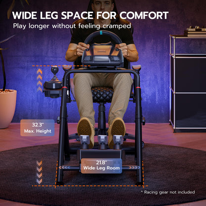 ARES WING Foldable Sim Racing Wheel Stand with Chair Fixing Slot, Black, Compatible with Fanatec, Thrustmaster, Logitech, Model GRS1005BK