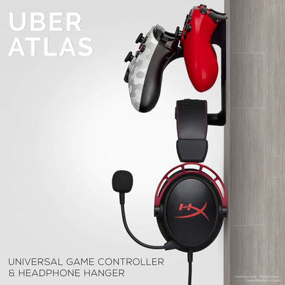 BRAINWAVZ UberAtlas Dual Game Controller & Headphone Wall Mount - Black, No Screws, Fits Xbox, PS5, PS4, Switch & More