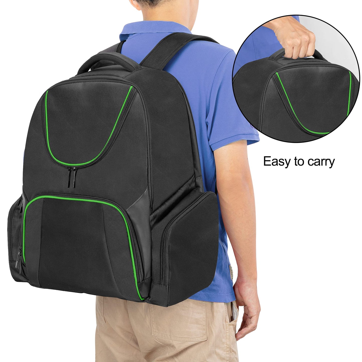 CURMIO Travel Backpack for Xbox Consoles and Accessories - Green Stripe, Carrying Case (Bag Only)