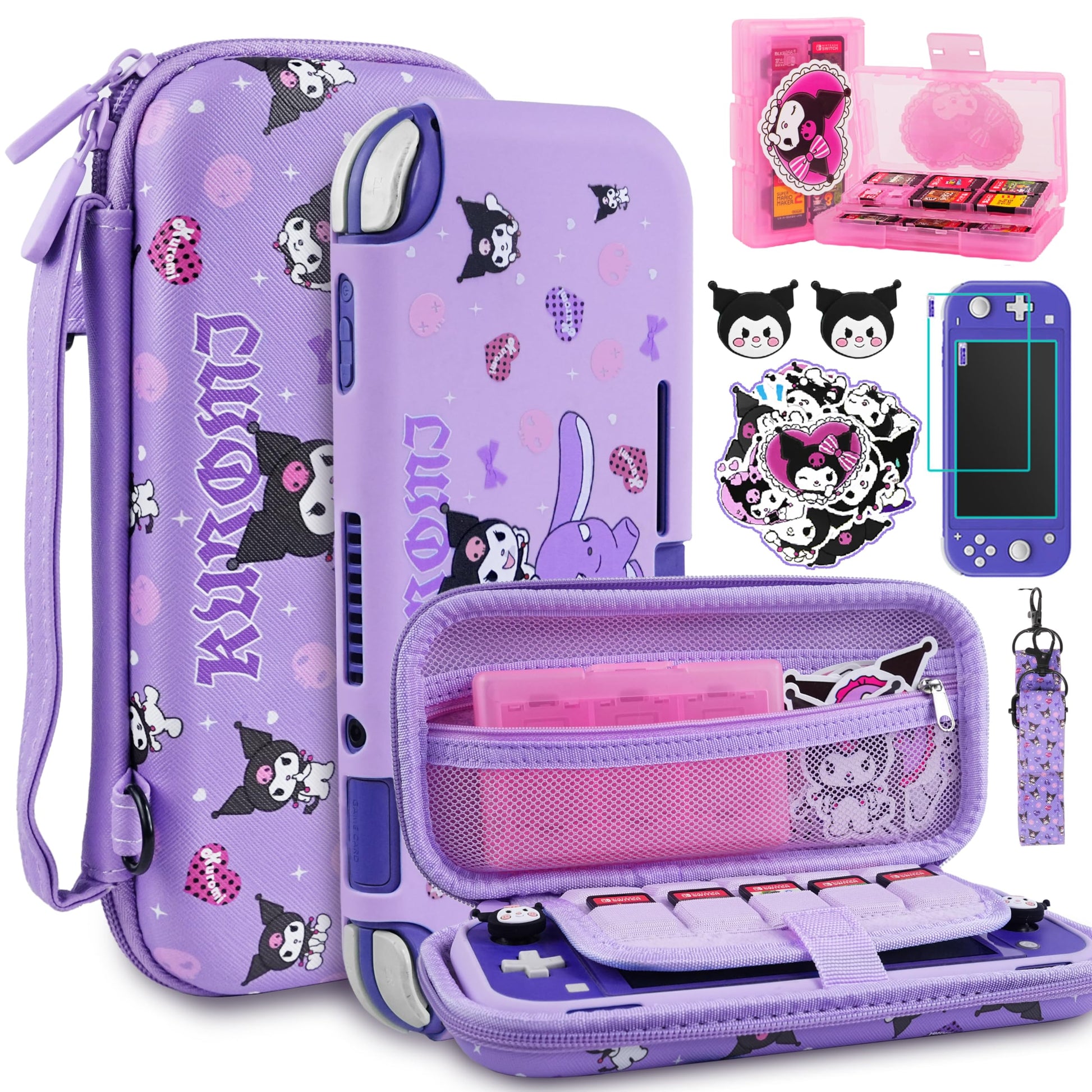 TIKOdirect Carrying Case for Switch Lite  Pretty Shockproof Portable Travel Bag with Soft Protective Case  Screen Protectors  Cute Thumb Grips Caps and Game Card Shell  Purple