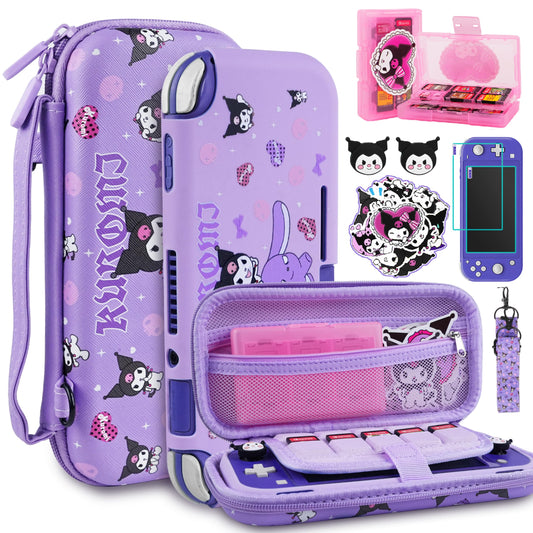 TIKOdirect Carrying Case for Switch Lite  Pretty Shockproof Portable Travel Bag with Soft Protective Case  Screen Protectors  Cute Thumb Grips Caps and Game Card Shell  Purple