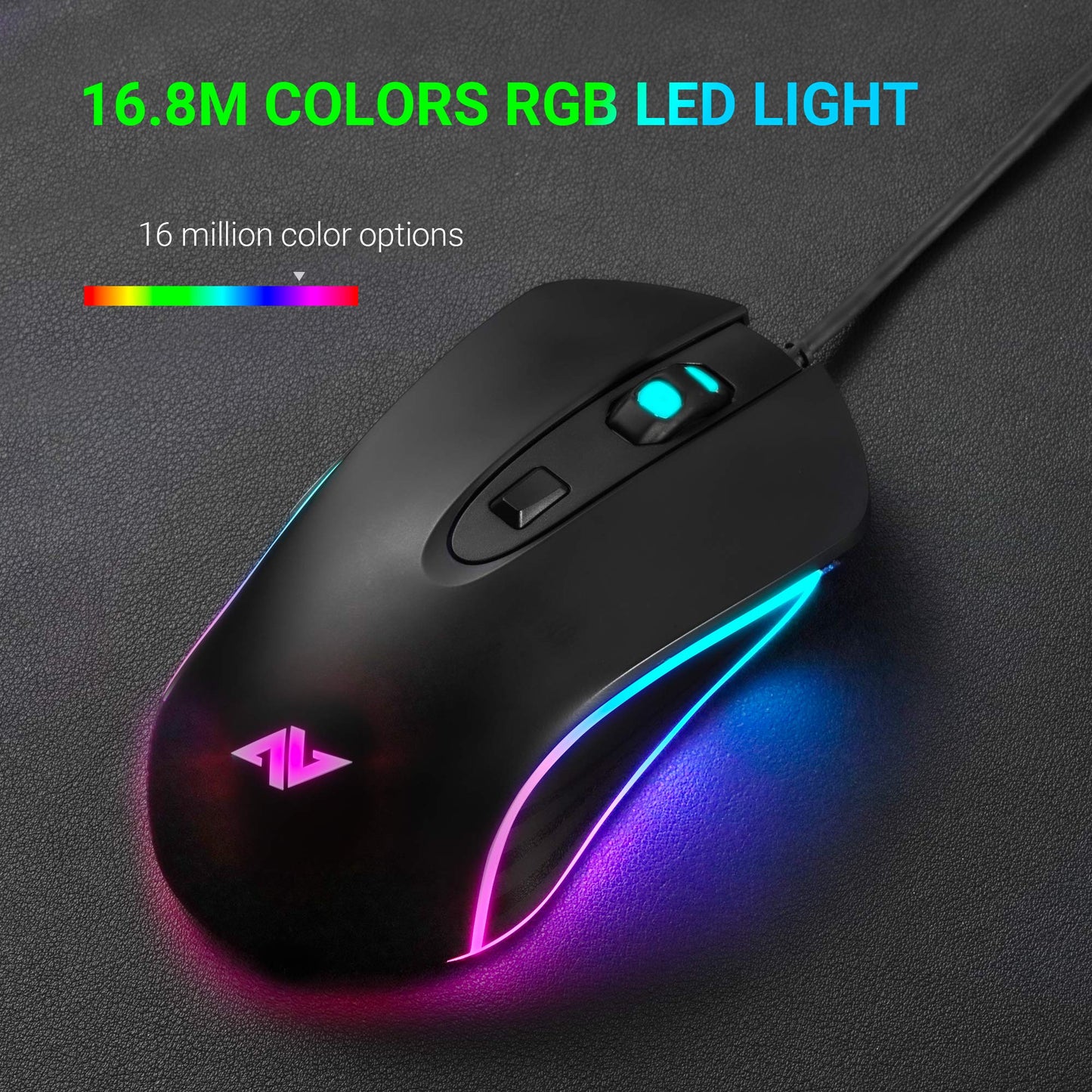 ABKONCORE M30 Wired Gaming Mouse, 3500 DPI, 6 Programmable Buttons, RGB Backlit, Ergonomic Design, Black