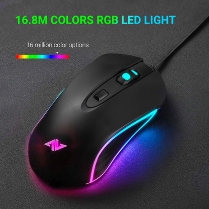 ABKONCORE M30 Wired Gaming Mouse, 3500 DPI, 6 Programmable Buttons, RGB Backlit, Ergonomic Design, Black