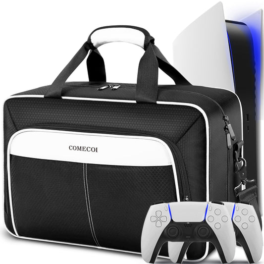 COMECOI PS5 Carrying Case - Large Protective Travel Bag for PS5, White, Model HX0001, Compatible with Console & Accessories