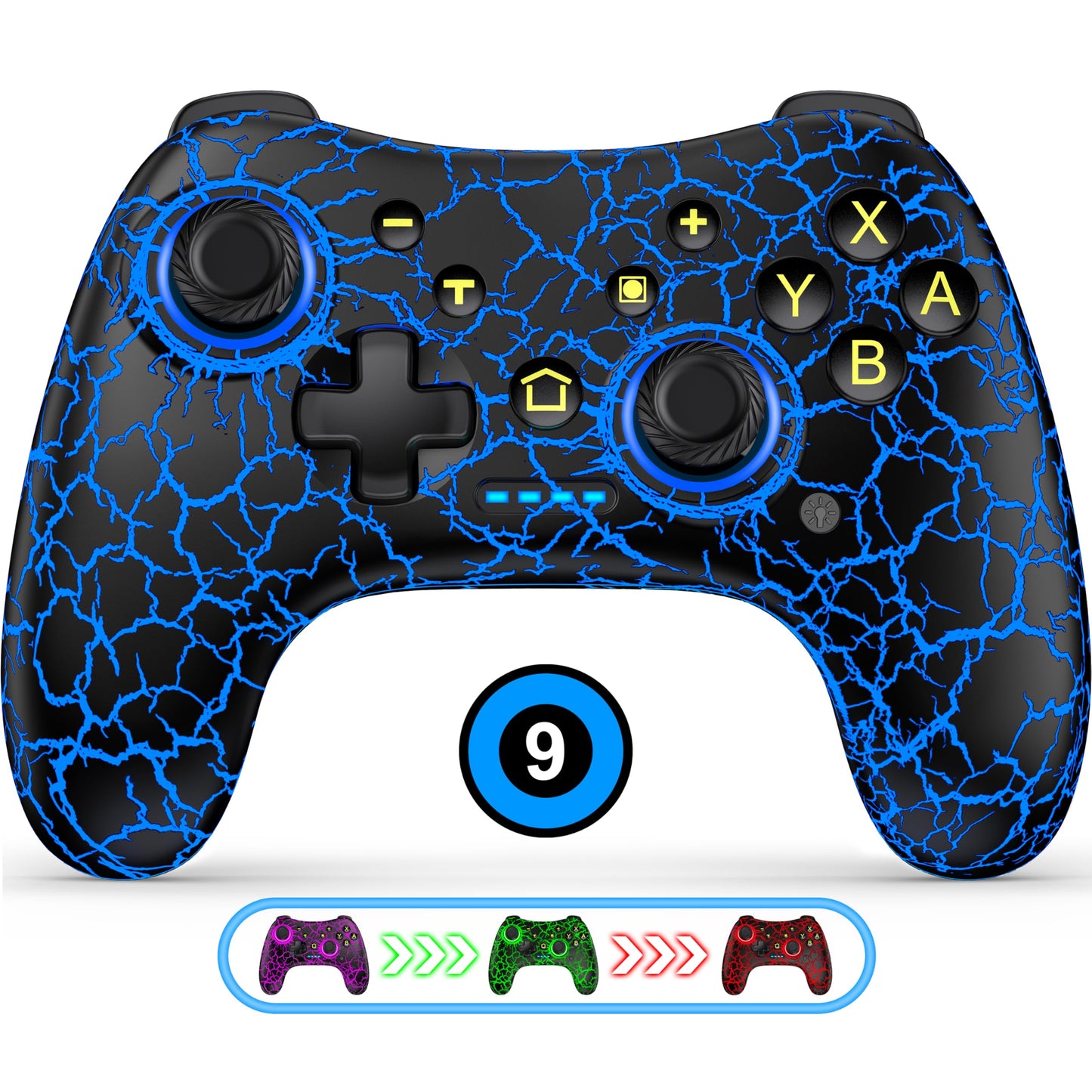 ELISWEEN Wireless Switch Controller for Switch/Lite/OLED - Black-Lightning Light, Red+Blue, Programmable, Turbo Function