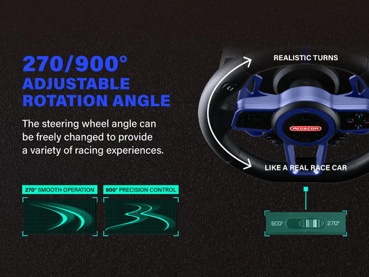 megacom MEGAMAX WHEEL M111 Racing Steering Wheel 270/900° - 10" with Paddle Shifter & 6-Speed Shifter, Multi-Platform for PC, P4