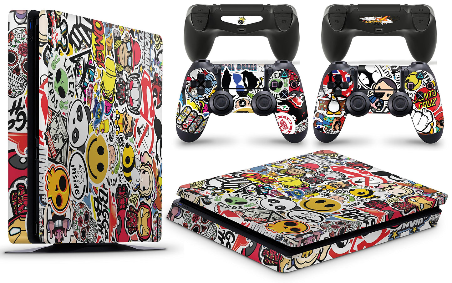 giZmoZ n gadgetZ PS4 Slim Console STICKERBOMB Skin Decal Vinal Sticker + 2 Controller Skins Set