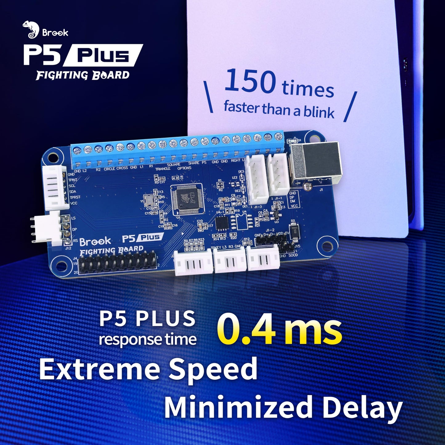 Brook P5 Plus Fighting Board - Pre-Installed Header, Lightning-Quick Response for PS5, PS4, PS3, NS & PC (X-Input) Consoles