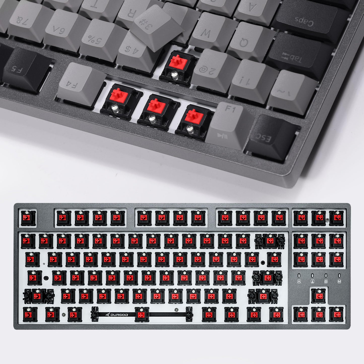 DURGOD K320 TKL Mechanical Keyboard | 87 Keys | USB C | Cherry Red | Corona White Backlit | PBT Keycaps | Programmable Keys