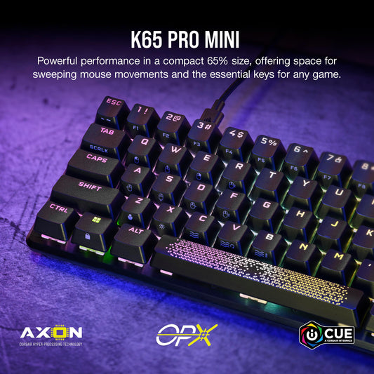 Corsair K65 PRO Mini RGB Optical-Mechanical Gaming Keyboard - OPX Switches, PBT Keycaps, Black, QWERTY NA Layout (Renewed)