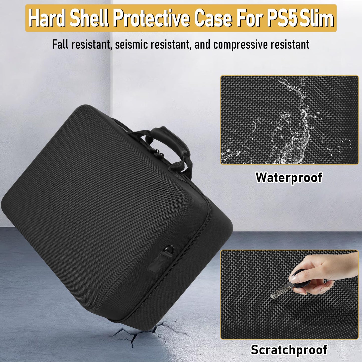 OUUTMEE Hard Shell Carrying Case for PS5 Slim - Black Travel Bag for Console, Games, Headset & Accessories - Model V49-PS5 Slim