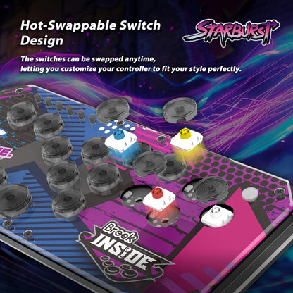 Brook Fighter Starburst Arcade Controller - Hot-Swappable, RGB Lighting, Adjustable Angles, PS5/PS4/Xbox/PC, Black, Model ZPP006H