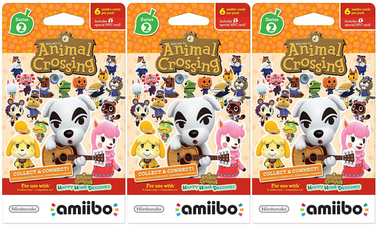 Nintendo Animal Crossing Amiibo Cards 3 Pack Set - Series 2, Red, 6 Piece Set, Model NVLEMA6B