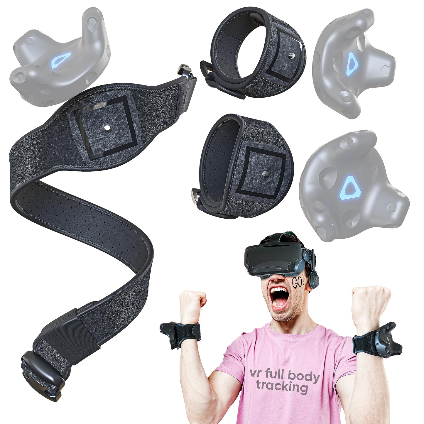 Skywin Vive Tracker Straps for HTC Vive  3.0  2.0  and Ultimate Trackers (1 Waist Belt  2 Hand Straps)  Secure and Comfortable Full Body Tracking (Trackers Not Included)