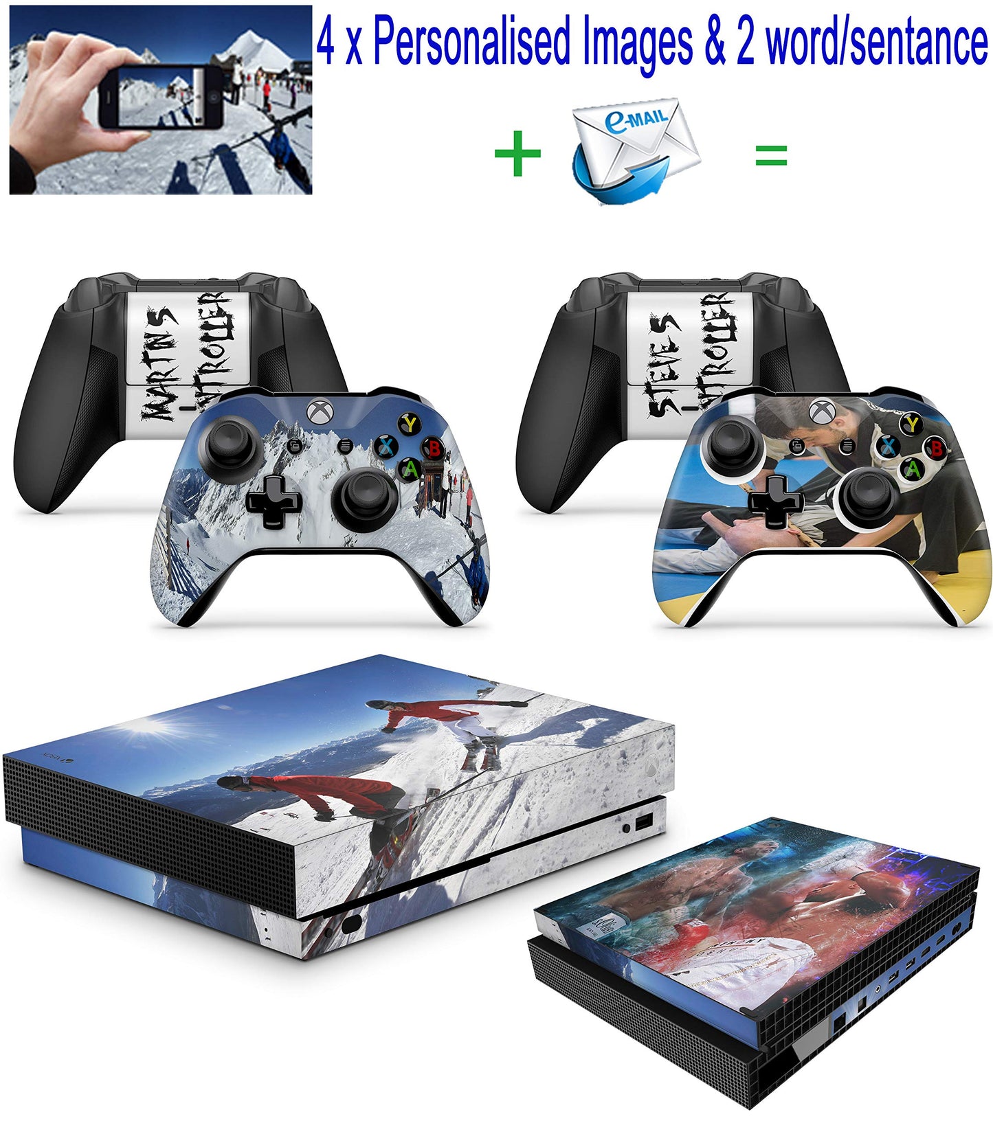 Personalised Custom Skins for Xbox One X XBX Console Decal Vinal Sticker + 2 Controller Set