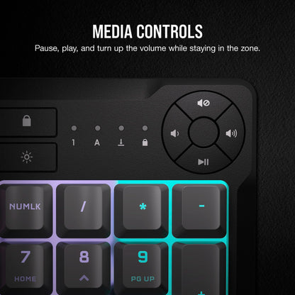 Corsair K55 CORE RGB Gaming Keyboard - Quiet Switches, Spill Resistant, Ten-Zone RGB, Media Keys, QWERTY NA, Gray