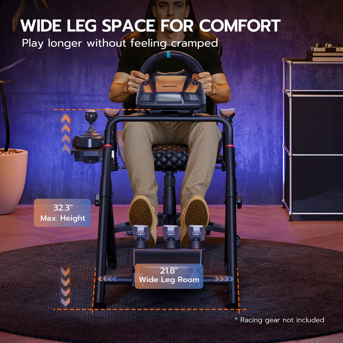 ARES WING Sim Racing Wheel Stand - Foldable Racing Cockpit for PS5, PS4, Xbox, PC - Black, Model GRS1004BK