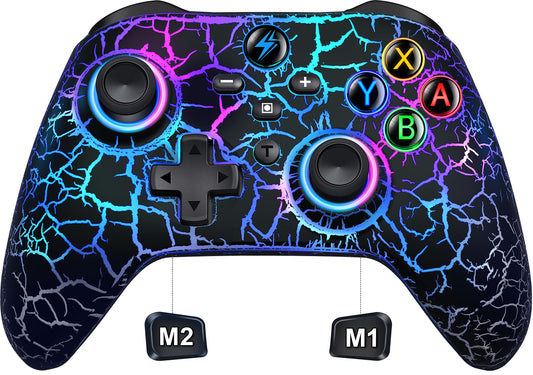 Svetaecho Wireless Switch Pro Controller - RGB, Programmable, Vibration, Turbo, Motion Control - Black-Light Up for Nintendo Switch/Lite/OLED