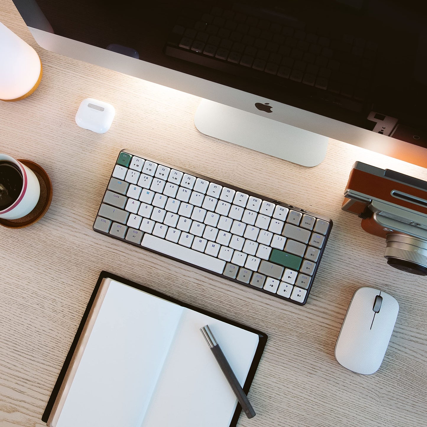 Azio Cascade Slim Mechanical Keyboard, 75% Layout, RGB Backlit, Gateron Brown Switches, Wired/Bluetooth, Forest Light