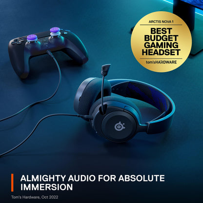SteelSeries Arctis Nova 1P Gaming Headset - Hi-Fi Audio, 360° Spatial Sound, Wired, Black - PS5/PS4, PC, Xbox, Switch