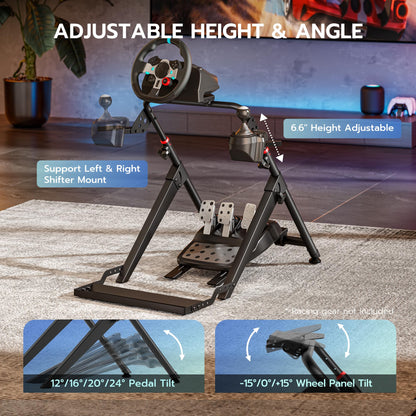 ARES WING Foldable Sim Racing Wheel Stand – Compatible with Fanatec, Thrustmaster, Logitech – Black, GRS1005BK-V2, Chair Fixing Slot