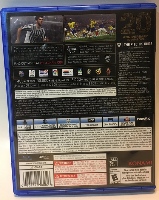 Konami Pro Evolution Soccer 2016 - PlayStation 4 Standard Edition, Model 20305
