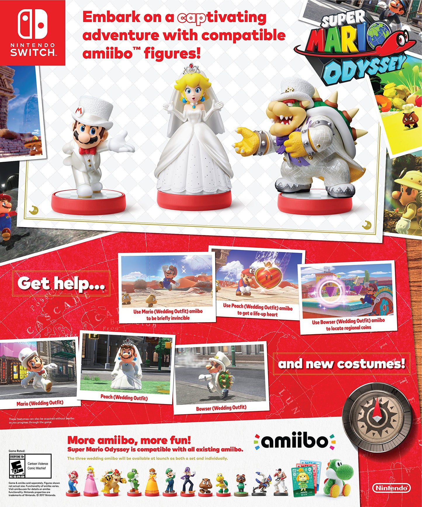 Nintendo Amiibo - Wedding 3-Pack: Mario, Peach & Bowser - Plastic - White/Red - Model NVLEAB3A