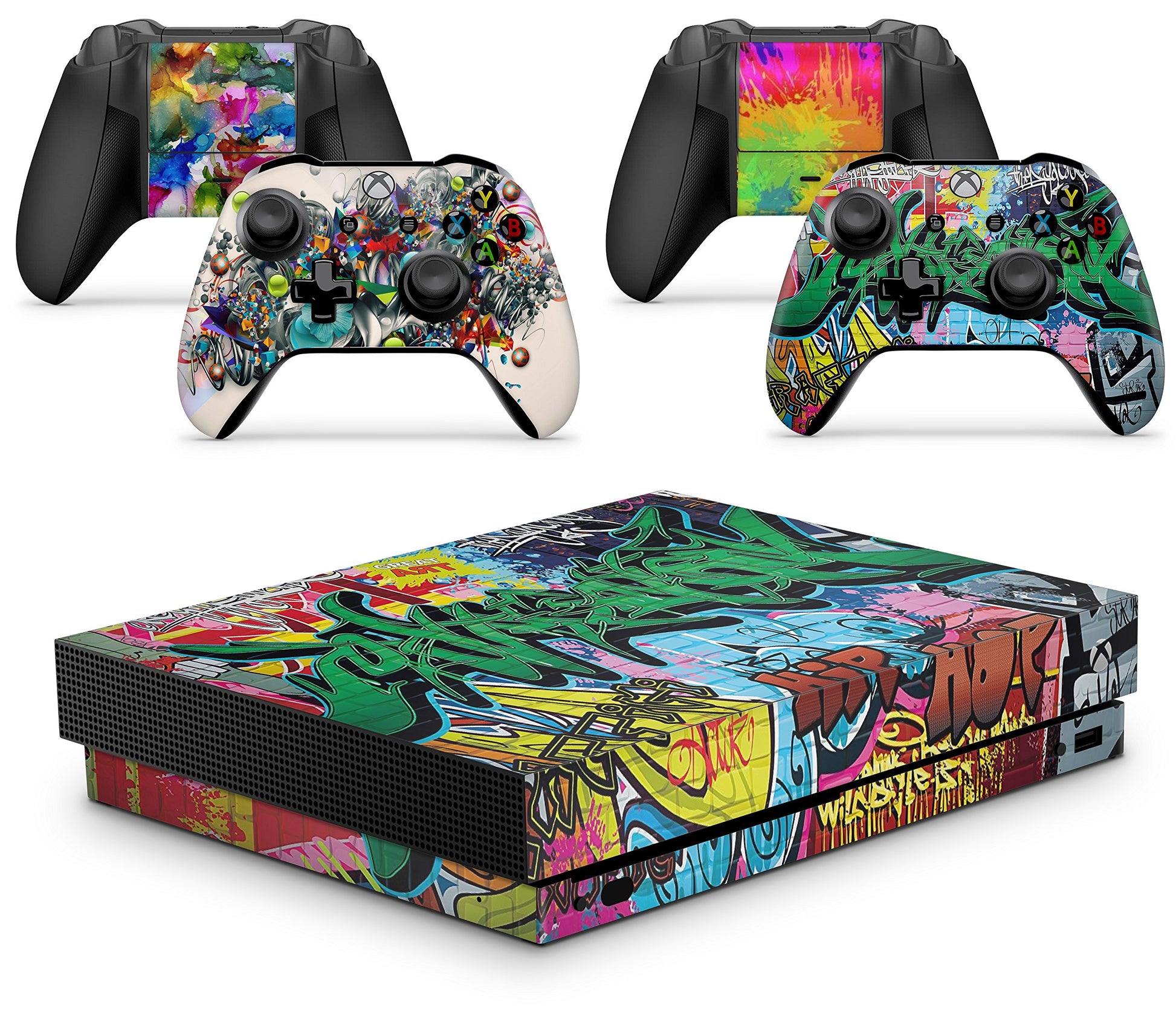 GNG Graffiti Skins Compatible with Xbox One X Console Decal Vinal Sticker + 2 Controller Set