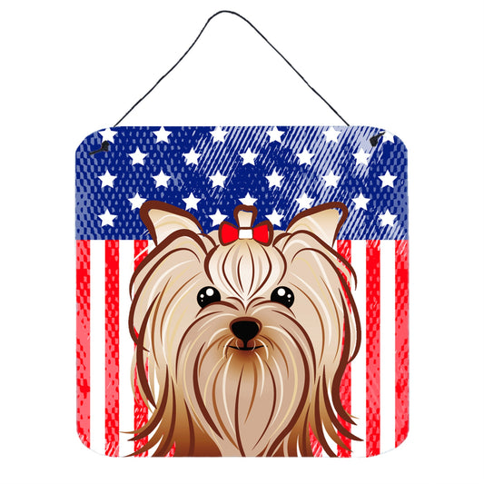 Carolines Treasures Yorkie Aluminum Metal Sign, 6x6, American Flag Design, Home Decor Plaque, Multicolor