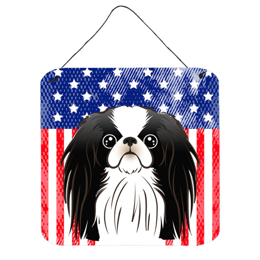 Carolines Treasures American Flag & Japanese Chin Aluminum Sign, 6x6, Multicolor, Model BB2160DS66, Wall or Door Hanging Decor