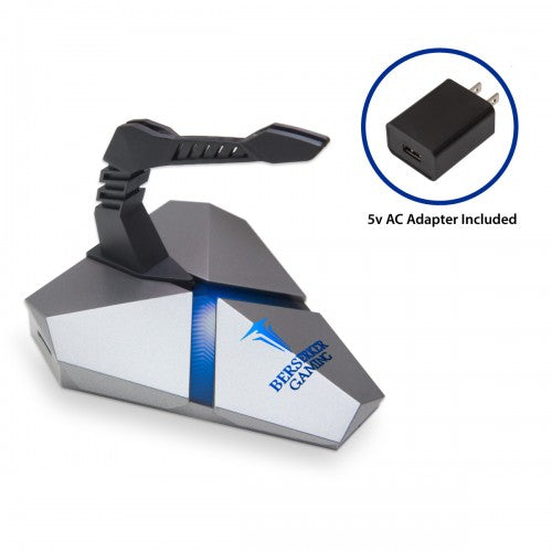USB 3.0 3-Port Hub with Gaming Mouse Bungee with Micro SD Card Reader, 5V 2M AC Adapter, Flexible Mouse Cord Management, Blue LE