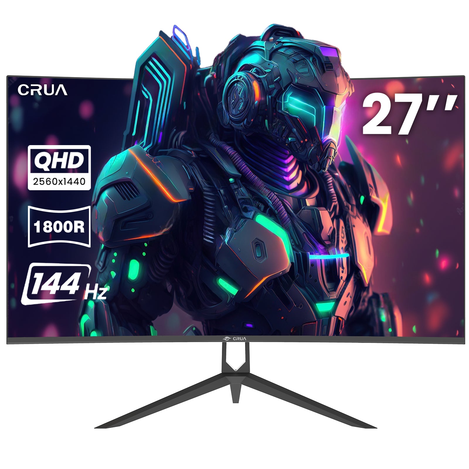 Crua 27 2K 144Hz Curved Gaming Monitor,Qhd (2560 X 1440P) 1800R ,100% Srgb,Freesync,Dp& Hdmi Ports, Black