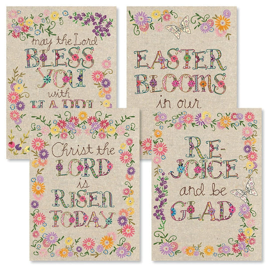 Current Stitched Easter Religious Greeting Cards - Set Of 8 (4 Designs), Large 5 X 7, Easter Cards With Christian Sentiments Ins