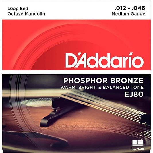 DAddario Ej80 Phosphor Bronze Octave Mandolin Strings, Medium, 12-46