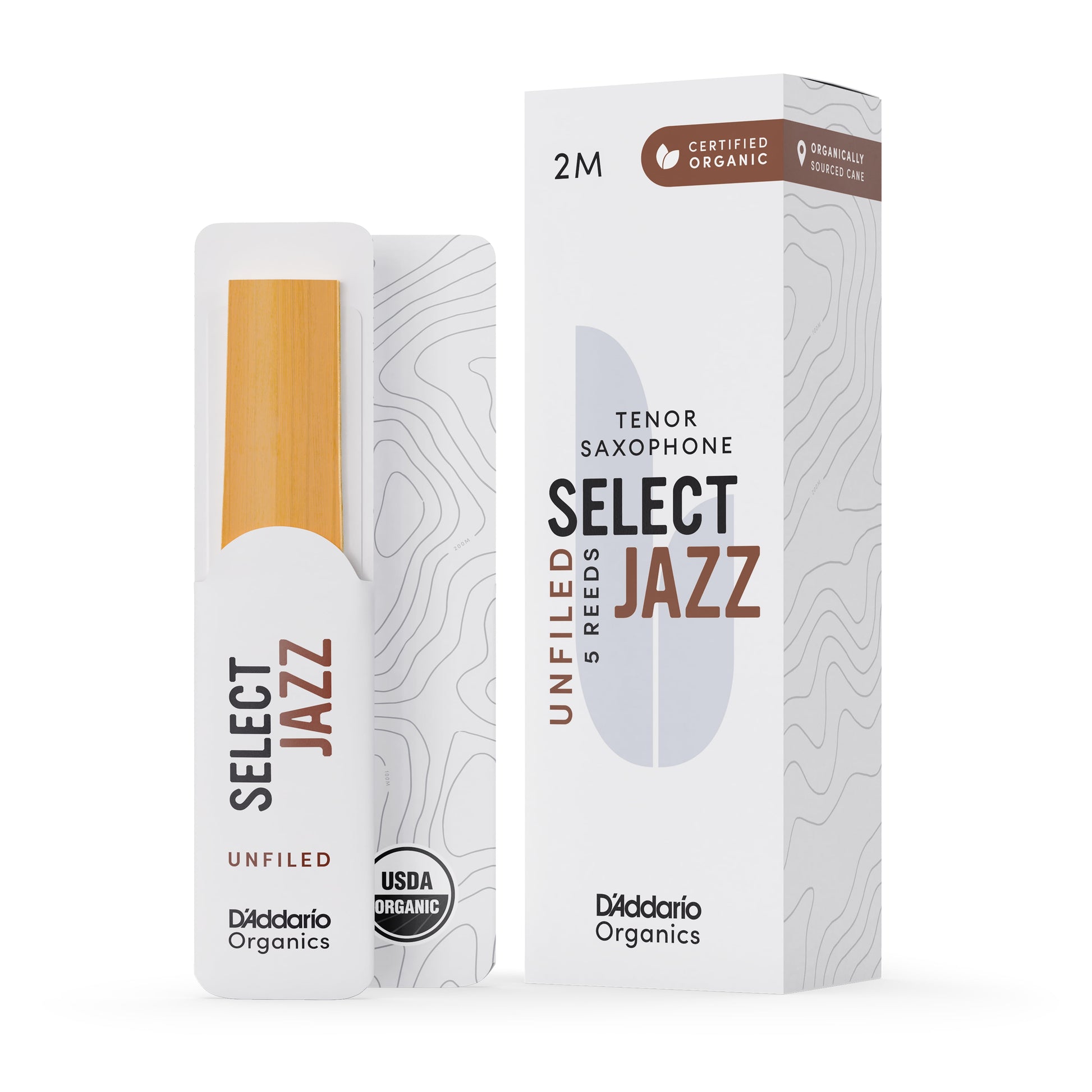 DAddario Organic Select Jazz Unfiled Tenor Sax Reeds, Strength 2 Medium, 5-Pack