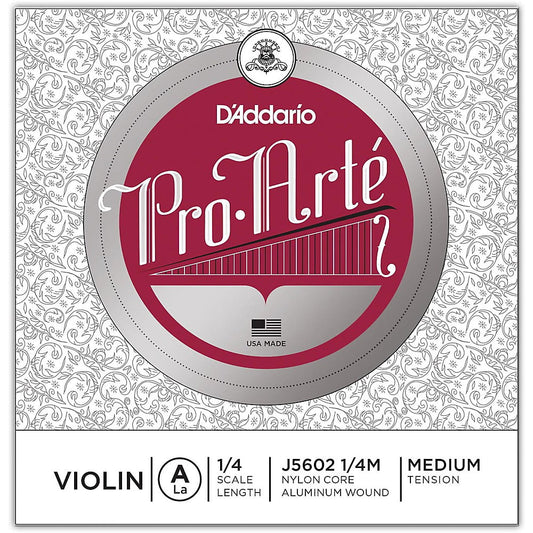 DAddario Pro-Arte Violin Single A String, 1/4 Scale, Medium Tension