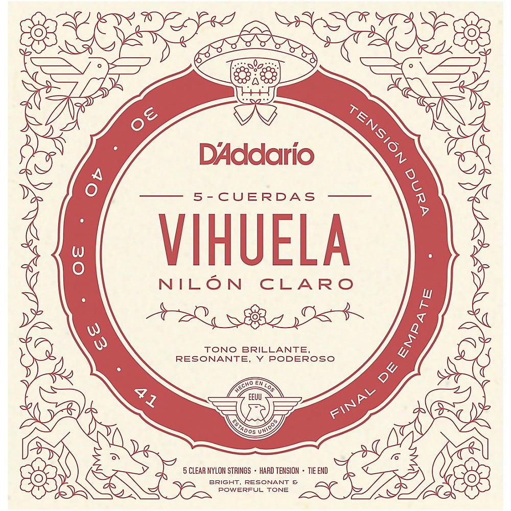DAddario Vihuela 5 String Set, Clear Nylon, Hard Tension